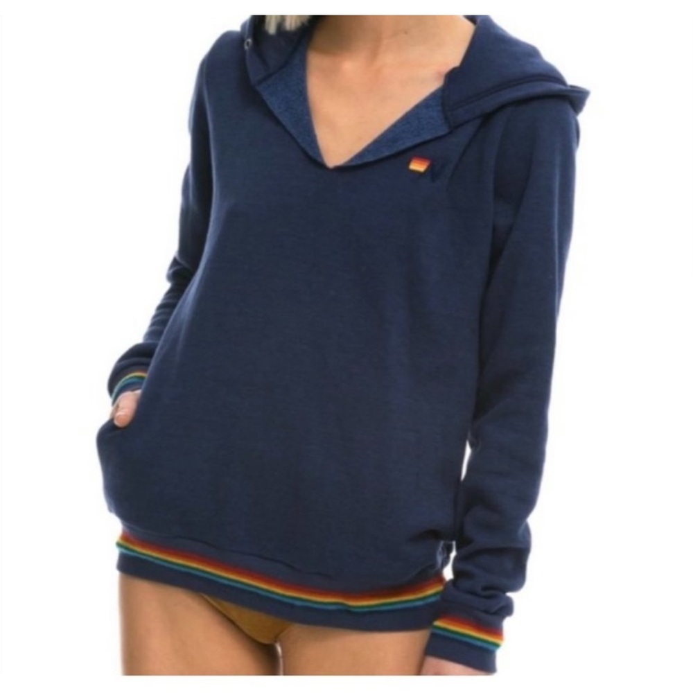 Aviator Nation Navy Hoodie with Rainbow Trim